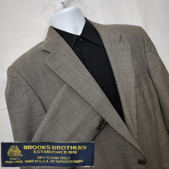 Brooks Brothers Blazer Mens 42L‎ Houndstooth Wool 1818 Sport Coat Part Lined